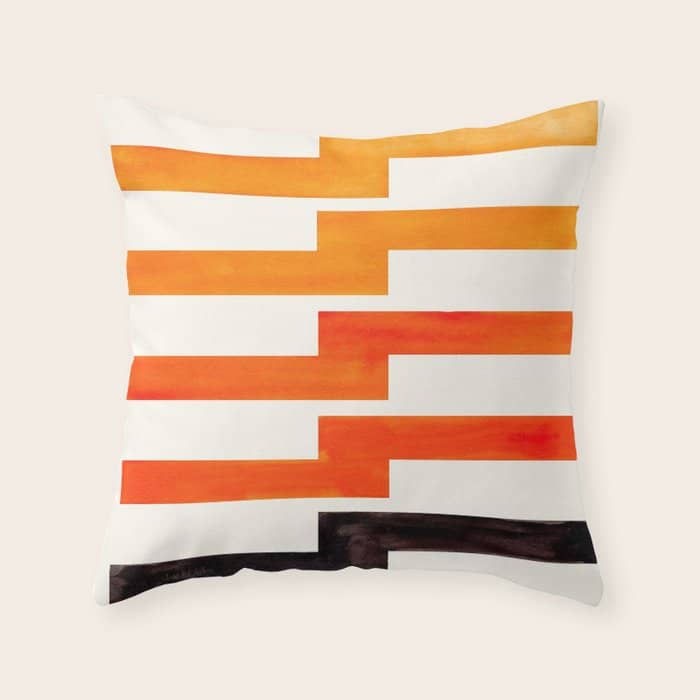 Orange & Black Geometric Minimal Mid Century Modern Lightning Bolt Pattern Watercolor Art Throw Pillow