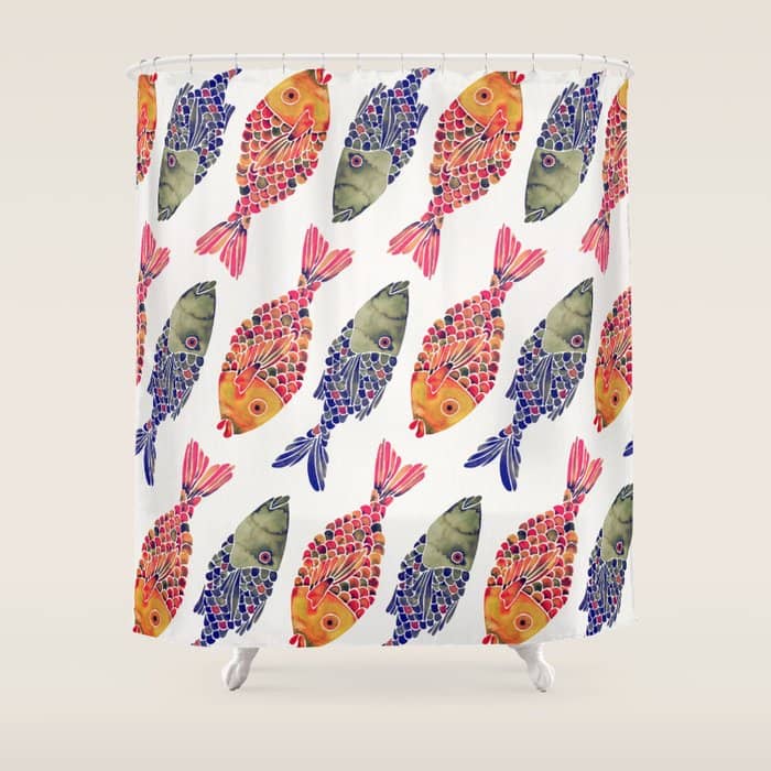 Indonesian Fish Duo - Navy & Coral Palette Shower Curtain