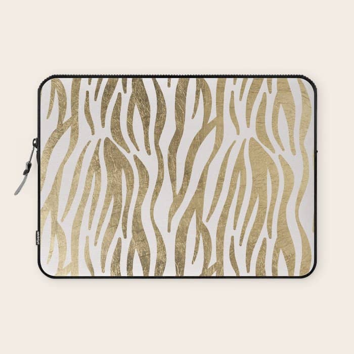 Chic Faux Gold White Modern Zebra Animal Print Pattern Laptop Sleeve
