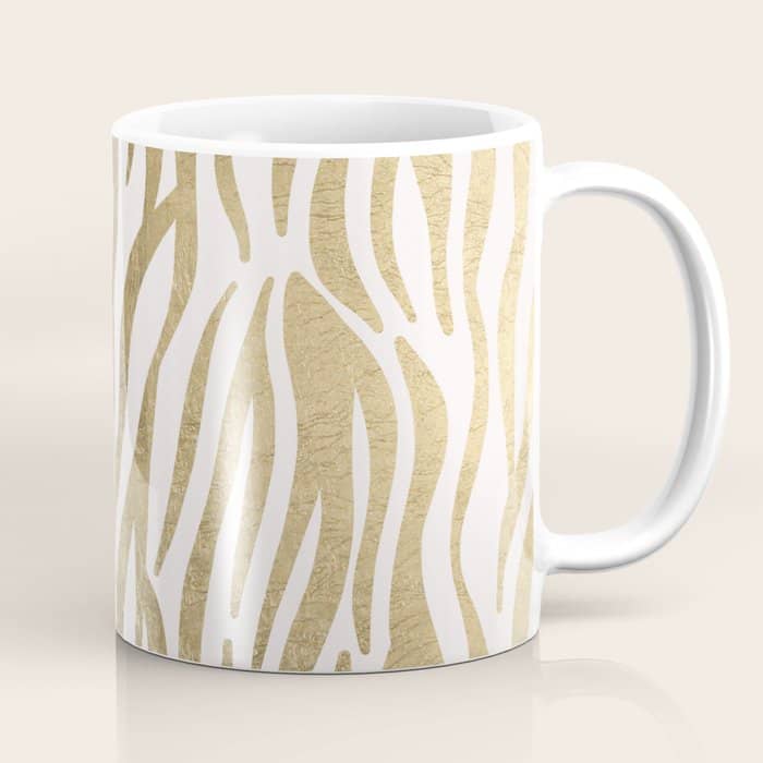 Chic Faux Gold White Modern Zebra Animal Print Pattern Coffee Mug