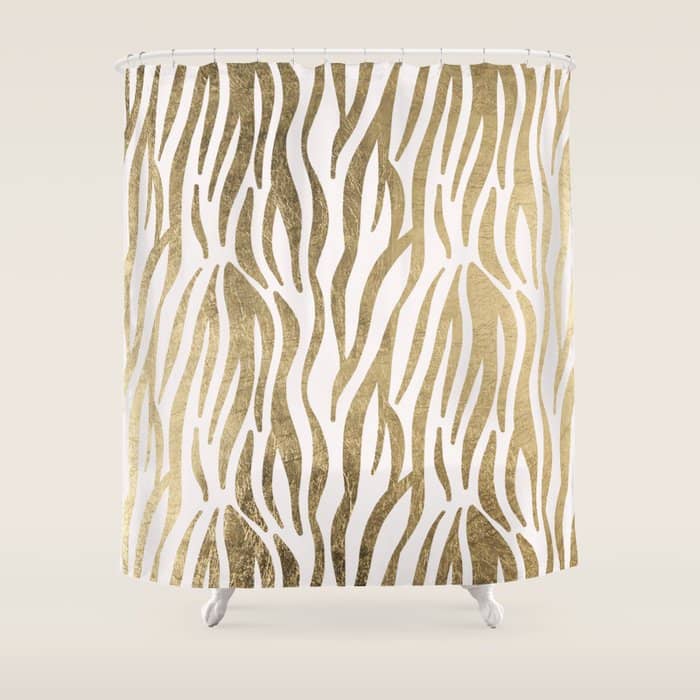 Chic Faux Gold White Modern Zebra Animal Print Pattern Shower Curtain