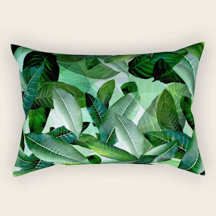 Banana Palm Leaf Tropical Jungle Green Rectangular Pillow