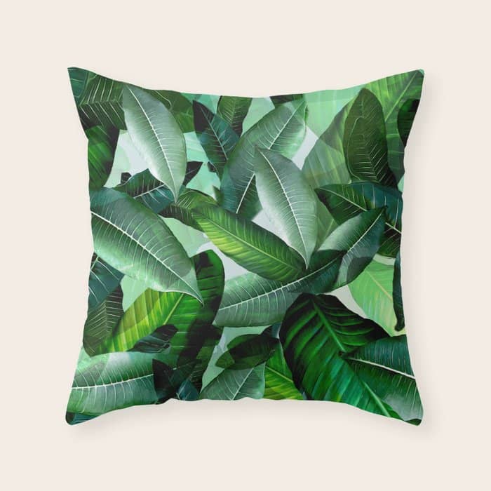 Banana Palm Leaf Tropical Jungle Green Throw Pillow
