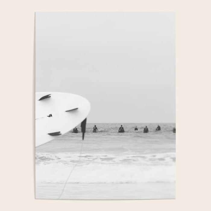 Catch A Wave - Abstract Surf Board Photography - Black And White Surfer - Ocean Sea Travel Photo Poster