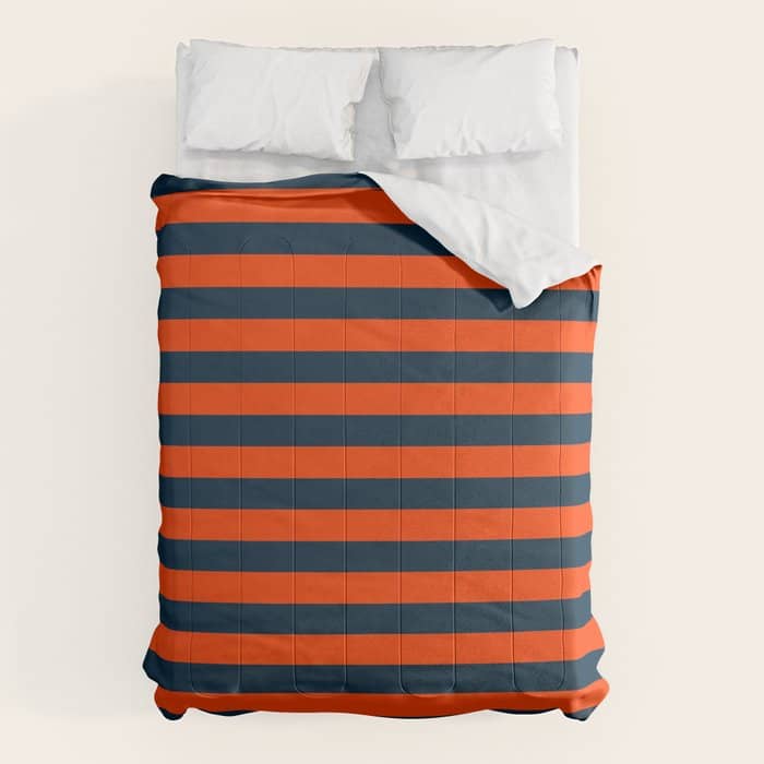 Orange Pop & Navy Blue Tent Stripe Comforter