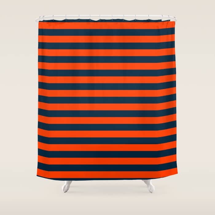 Orange Pop & Navy Blue Tent Stripe Shower Curtain