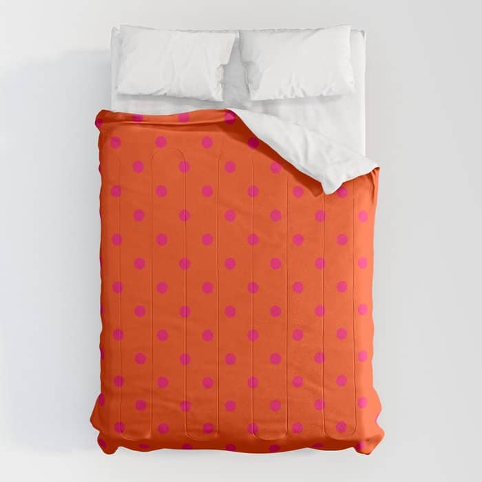 Orange Pop And Hot Neon Pink Polka Dots Comforter