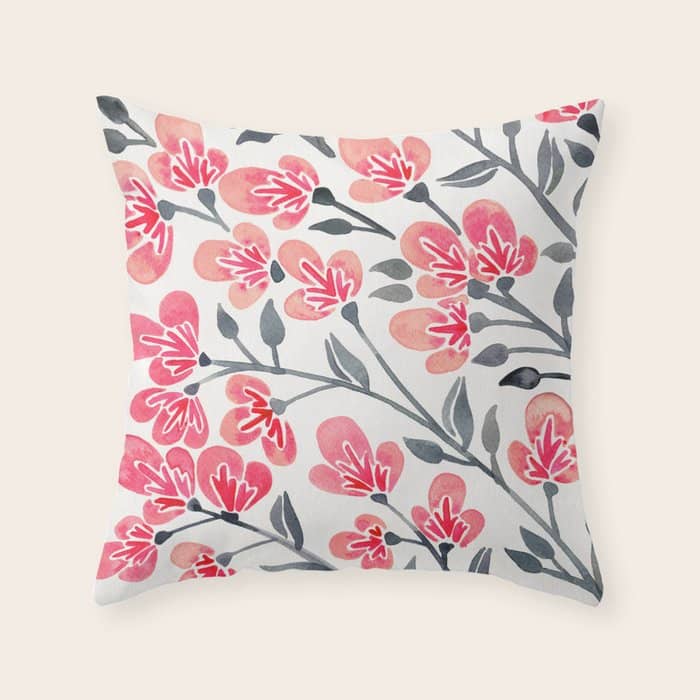 Cherry Blossoms - Pink & Black Palette Throw Pillow