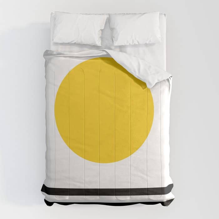 Midcentury Yellow Minimalist Sunset With Black Stripes Comforter