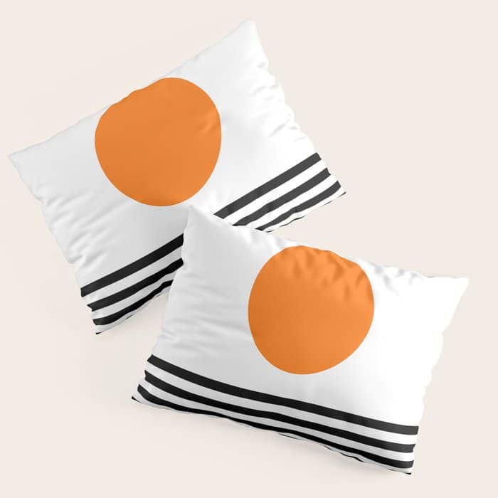 Orange Zen Sunset Minimalist Art Black Stripes Simple Art Pillow Sham