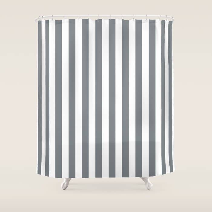 Large Smoke Grey And White Vertical Cabana Tent Stripes Shower Curtain
