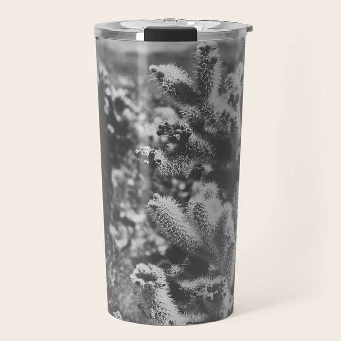 Cholla Cactus Garden (Black + White) Travel Mug