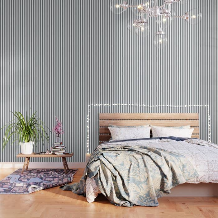 Large Smoke Grey And White Vertical Cabana Tent Stripes Wallpaper