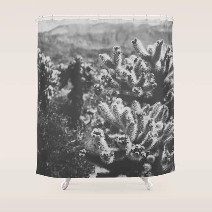 Cholla Cactus Garden (Black + White) Shower Curtain