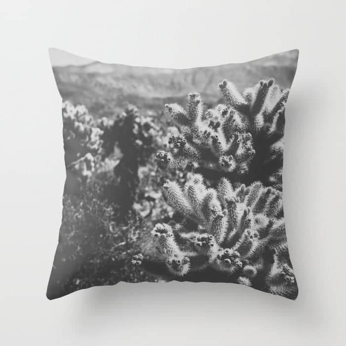 Cholla Cactus Garden (Black + White) Throw Pillow