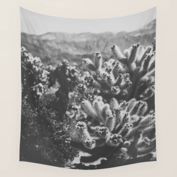 Cholla Cactus Garden (Black + White) Wall Tapestry