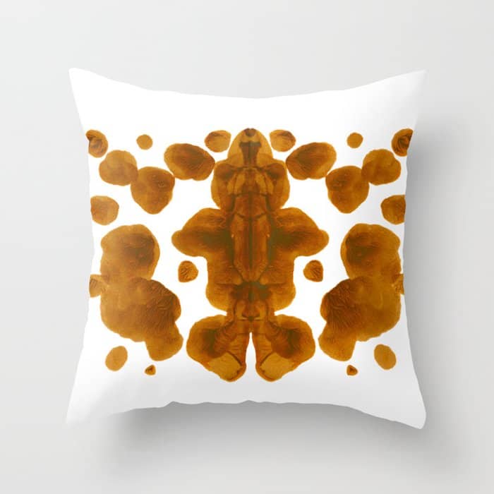 Brown Ocher Inkblot Pattern Throw Pillow