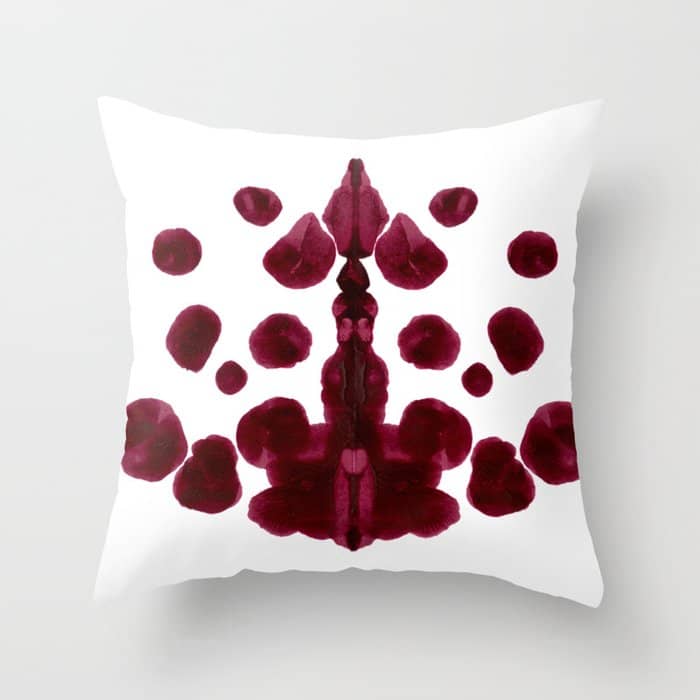 Burgundy Inkblot Pattern Rorschach Test Throw Pillow