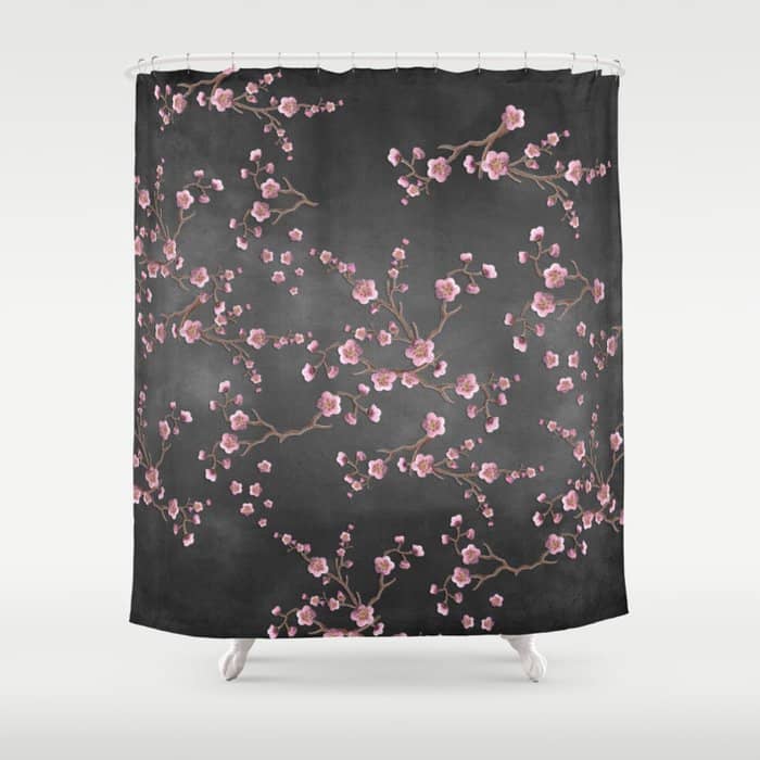 Sakura Love - Grunge Black Shower Curtain