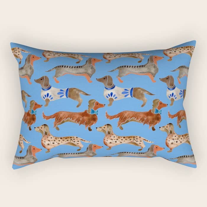 Dachshunds - Cornflower Blue Palette Rectangular Pillow