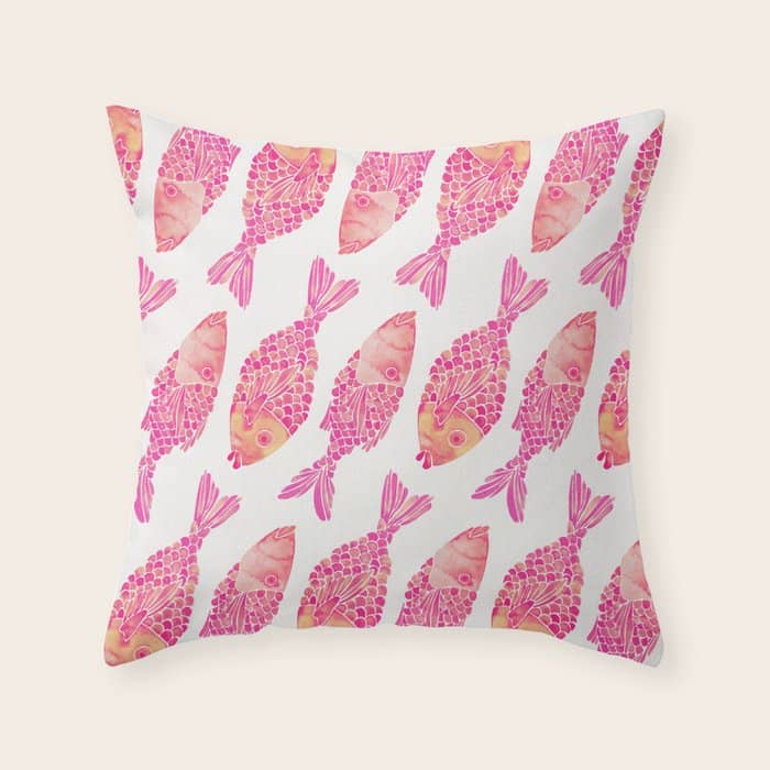 Indonesian Fish Duo - Pink Palette Throw Pillow