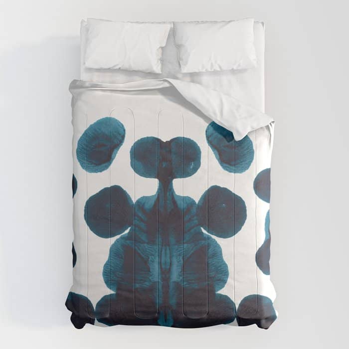Dark Turquoise Blue Ink Blot Pattern Comforter