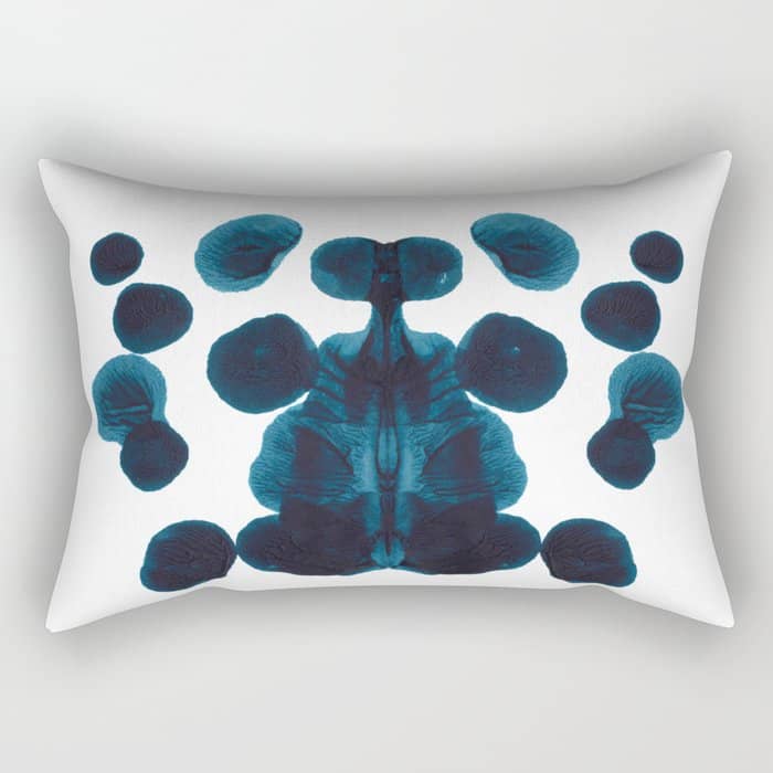 Dark Turquoise Blue Ink Blot Pattern Rectangular Pillow