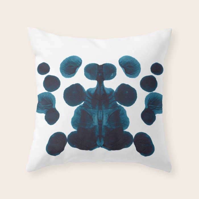 Dark Turquoise Blue Ink Blot Pattern Throw Pillow