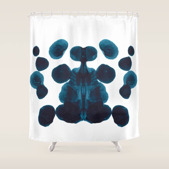 Dark Turquoise Blue Ink Blot Pattern Shower Curtain
