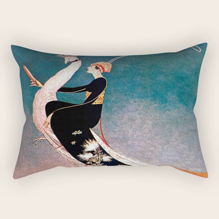 Art Deco White Peacock And Flapper Vintage Art Rectangular Pillow