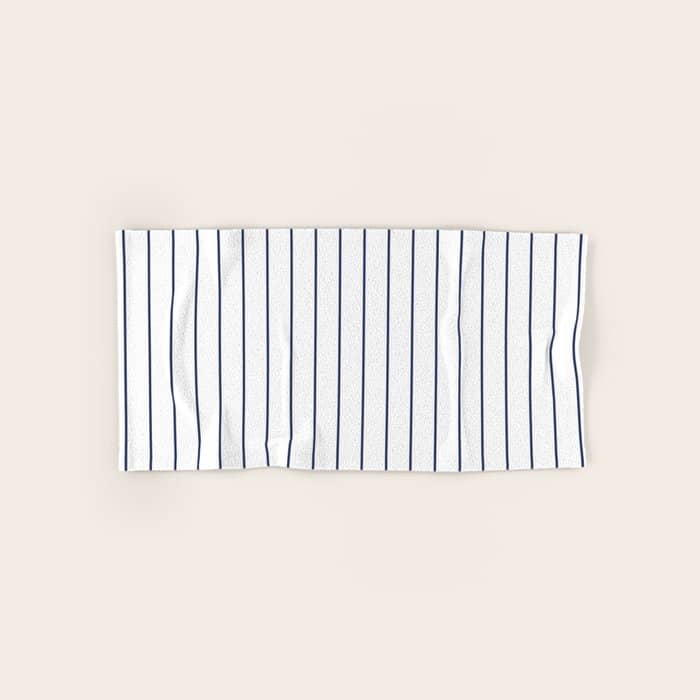 Classic Blue Baseball Stripe Lines On White Bath Towel