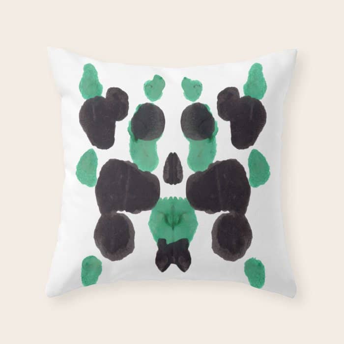 Green & Black Ink Blot Diagram Throw Pillow