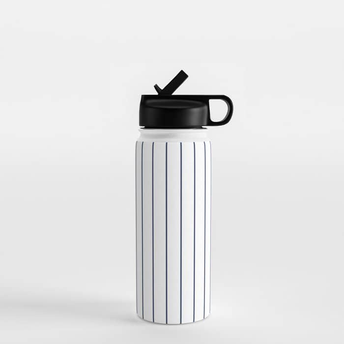 Classic Blue Baseball Stripe Lines On White Water Bottle