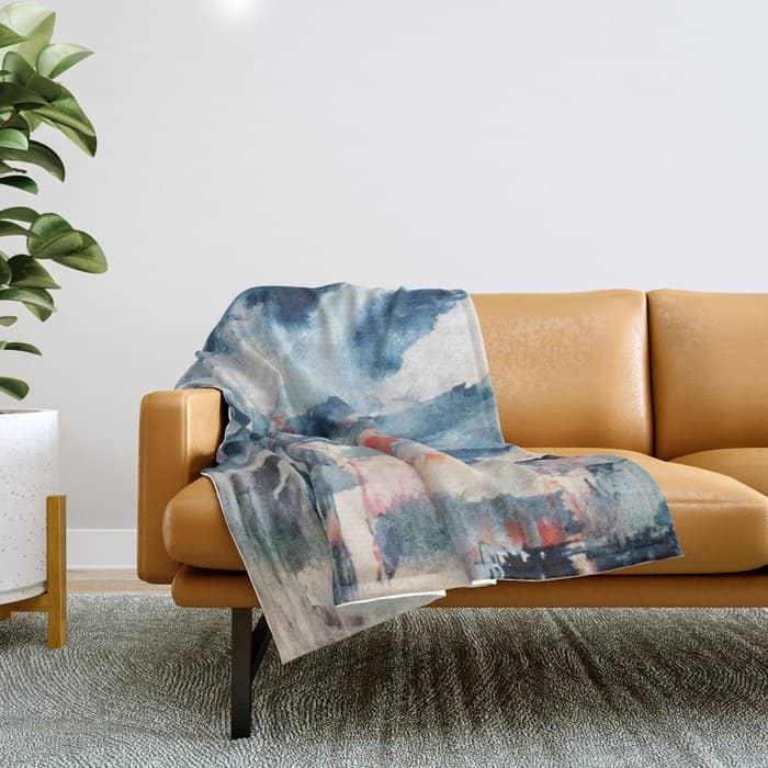 Before The Storm - An Abstract Acrylic And Ink Piece In Blues, White, Pink, And Red Throw Blanket