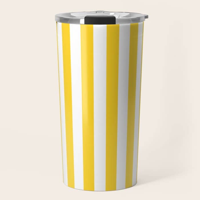 Large Taxi Yellow And White Cabana Stripe Travel Mug