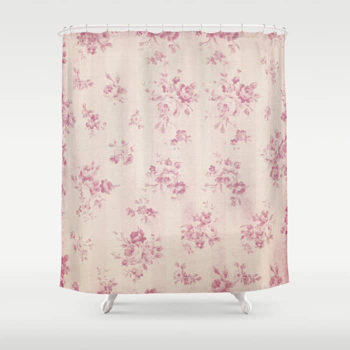 Elegant Blush Pink White Rustic Floral Vintage Stripes Shower Curtain
