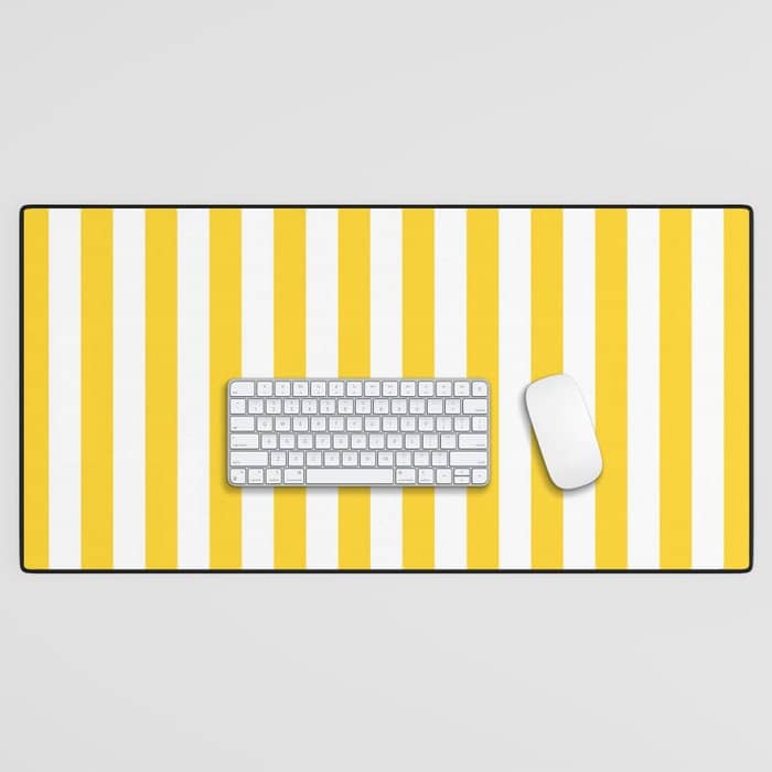 Large Taxi Yellow And White Cabana Stripe Desk Mat