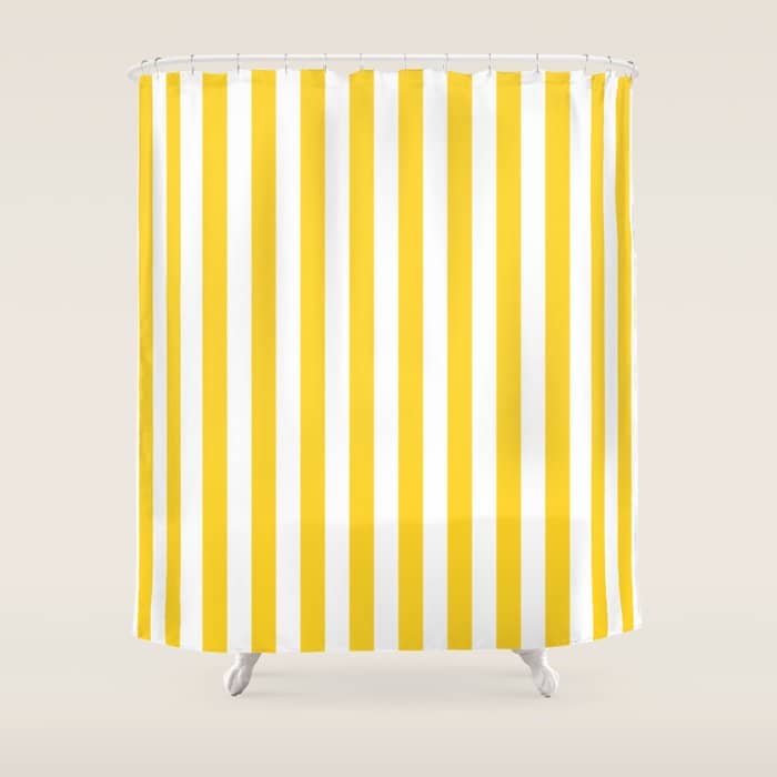 Large Taxi Yellow And White Cabana Stripe Shower Curtain