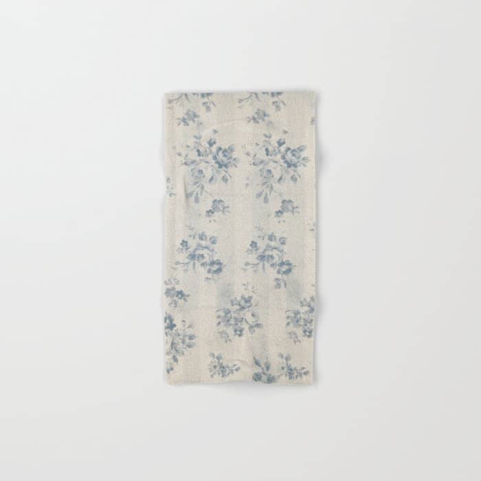 Rustic Vintage Bohemian Blue White Stripes Elegant Floral Bath Towel