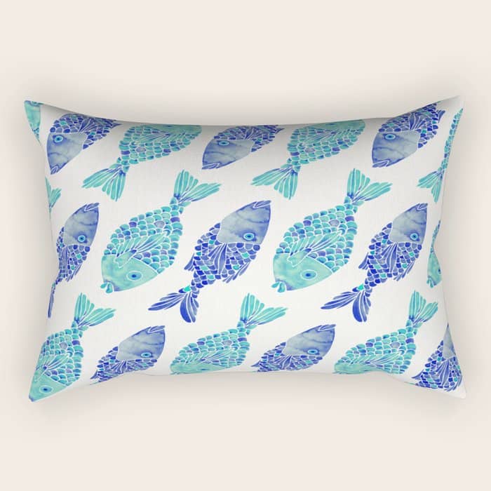 Indonesian Fish Duo - Navy & Turquoise Palette Rectangular Pillow