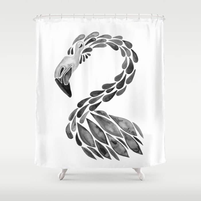 Miami Flamingo - Black Ink Shower Curtain