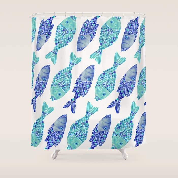 Indonesian Fish Duo - Navy & Turquoise Palette Shower Curtain