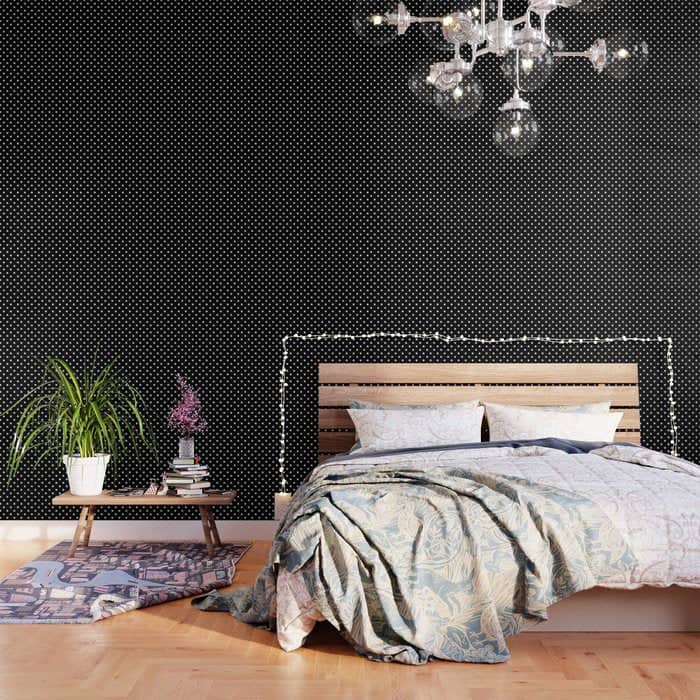 Licorice Black With White Polka Dots Wallpaper
