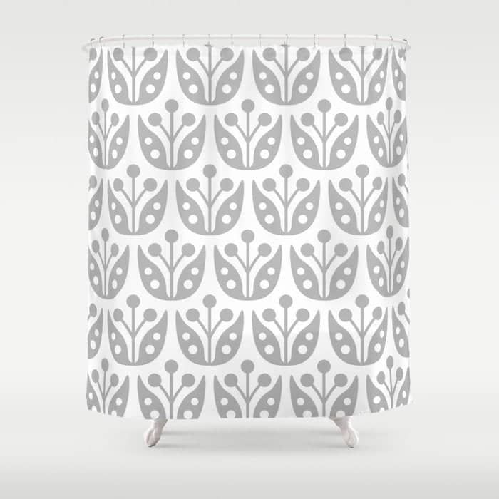 Mid Century Flower Pattern Gray Shower Curtain