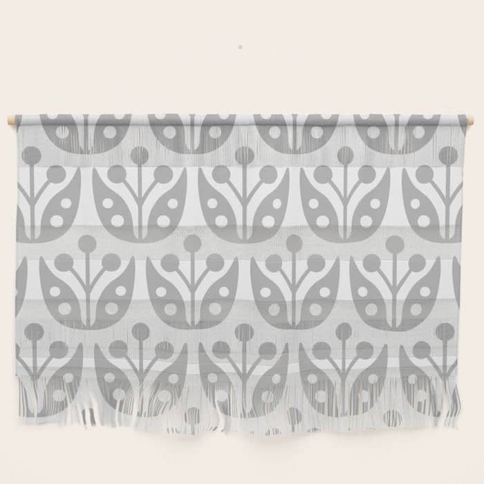 Mid Century Flower Pattern Gray Wall Hanging