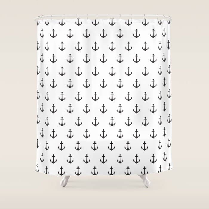 Simple Black White Modern Nautical Anchor Shower Curtain