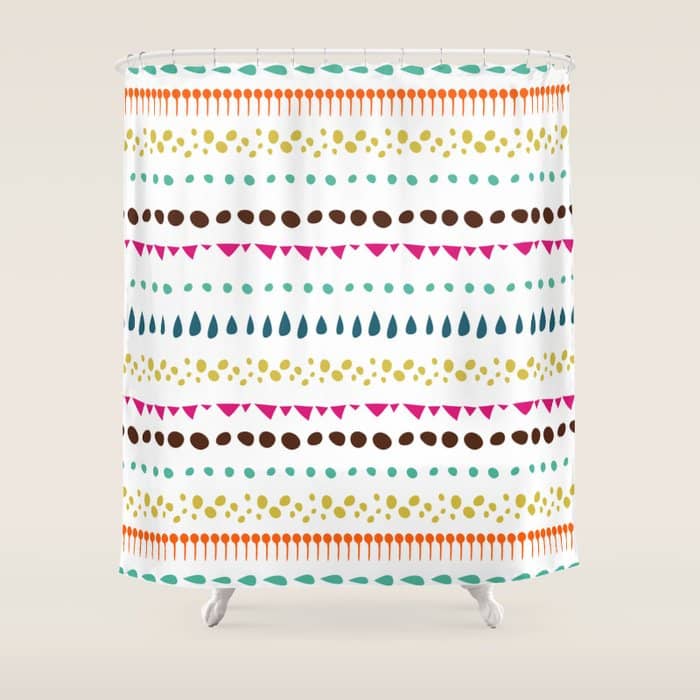 Modern Colorful Pink Orange Polka Dots Stripes Patterns Shower Curtain