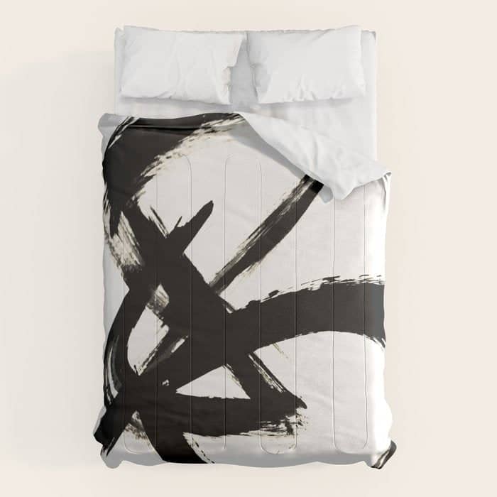 Brushstroke 3 - A Simple Black And White Ink Design Comforter