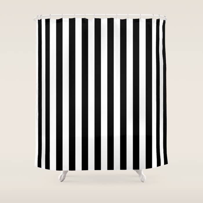 Black And White Vertical Stripes Classic Cabana Stripe Shower Curtain