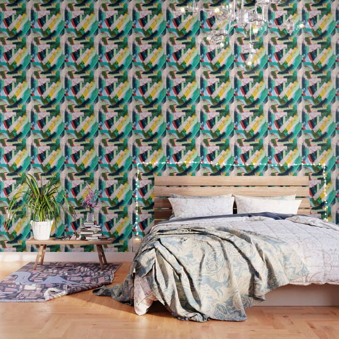 Livin' Easy - A Bright Abstract Piece In Blues, Greens, Yellow And Red Wallpaper